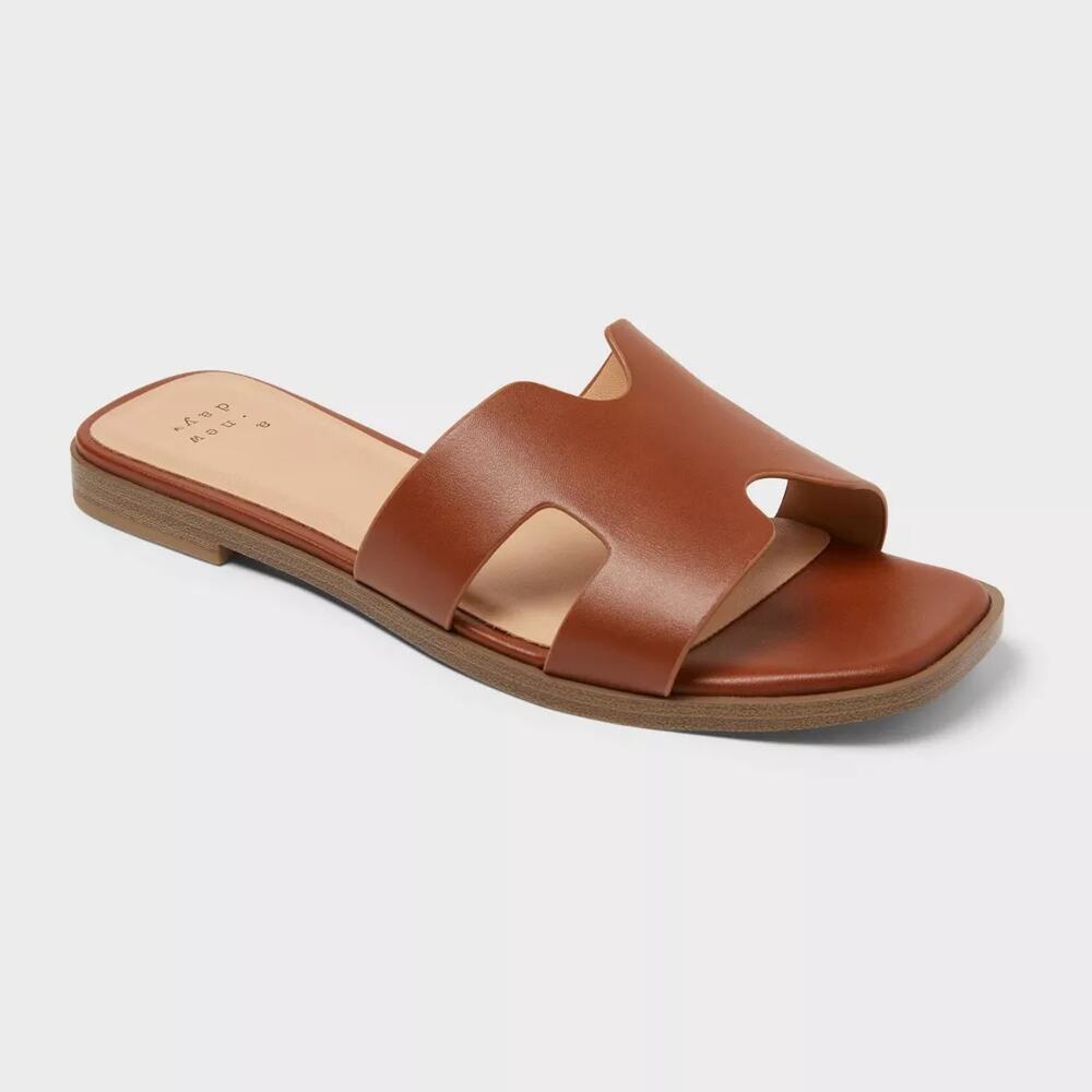 Women’s Nina Slide Sandals - A New Day - Cognac